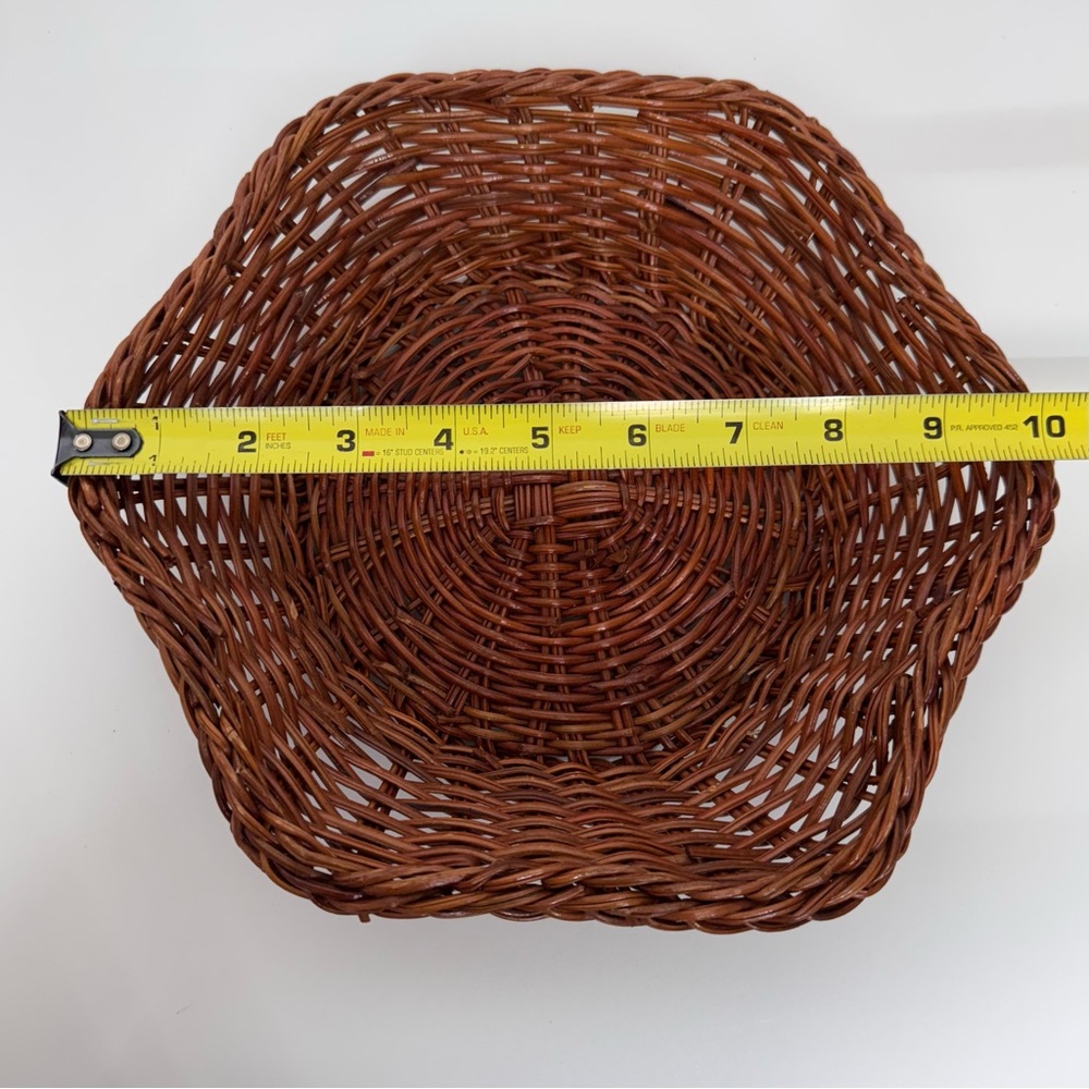 Vintage Brown Braided Edge Woven Hexagon Tray Baskets Home Decor - Picture 14 of 15